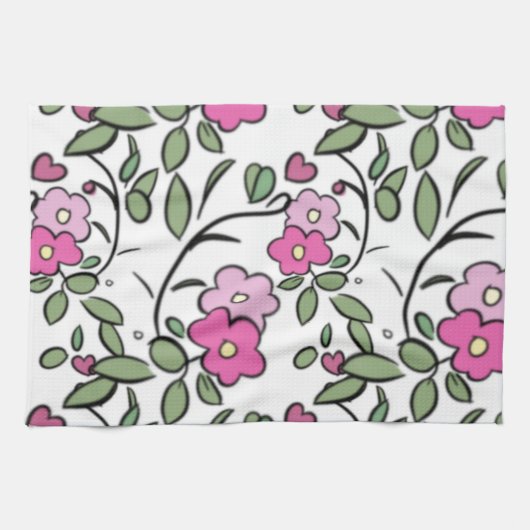 Floral Pinks キッチンタオル (横)