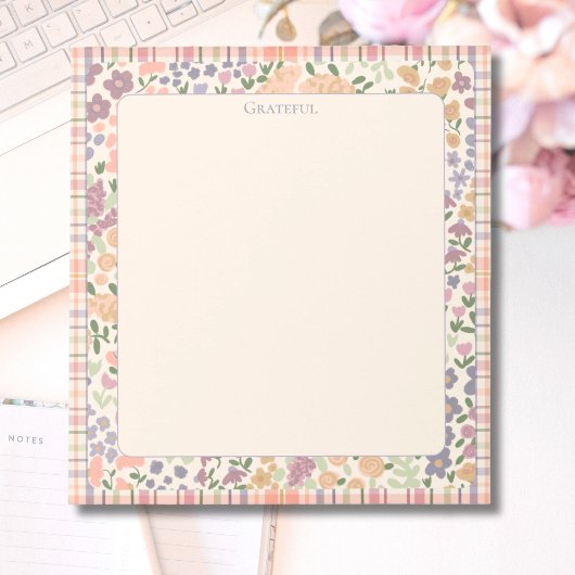 Floral Plaid “Grateful” Notepad –Pastel Stationery ノートパッド