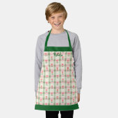 Floral Plaid Kids' Apron with Custom Name エプロン (着用した状態)
