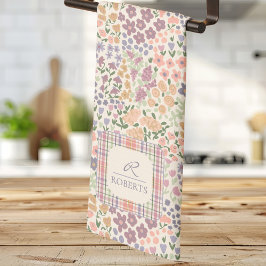 Floral Plaid Kitchen Towel –Cottagecore Dish Towel キッチンタオル