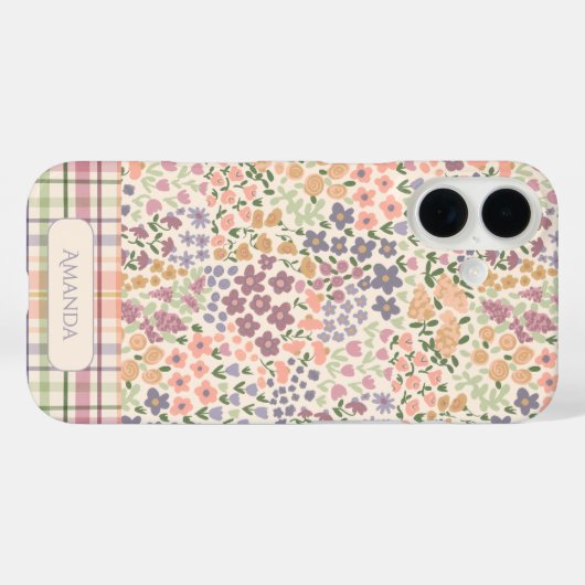Floral & Plaid Personalized Name Phone Case  Case-Mate iPhoneケース (裏面 (横))