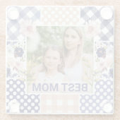 Floral & Plaid Photo Frame Mother's Day ガラスコースター (裏面)