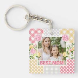 Floral & Plaid Photo Frame Mother's Day キーホルダー