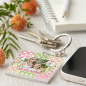 Floral & Plaid Photo Frame Mother's Day キーホルダー (正面右)