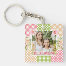 Floral & Plaid Photo Frame Mother's Day キーホルダー