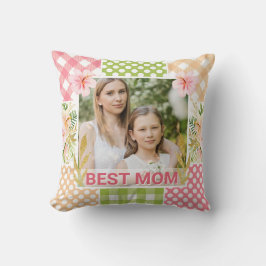 Floral & Plaid Photo Frame Mother's Day クッション