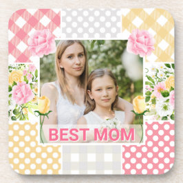 Floral & Plaid Photo Frame Mother's Day コースター