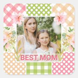Floral & Plaid Photo Frame Mother's Day スクエアシール
