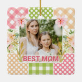 Floral & Plaid Photo Frame Mother's Day セラミックオーナメント (裏面)