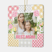 Floral & Plaid Photo Frame Mother's Day セラミックオーナメント (左)