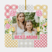Floral & Plaid Photo Frame Mother's Day セラミックオーナメント (裏面)