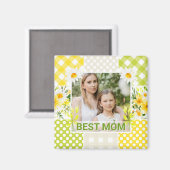 Floral & Plaid Photo Frame Mother's Day マグネット (正面/裏面)