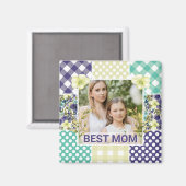 Floral & Plaid Photo Frame Mother's Day マグネット (正面/裏面)