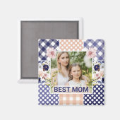 Floral & Plaid Photo Frame Mother's Day マグネット (正面/裏面)