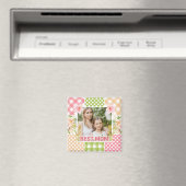 Floral & Plaid Photo Frame Mother's Day マグネット (インサイチュ (食洗機))
