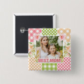 Floral & Plaid Photo Frame Mother's Day 缶バッジ (正面&裏面)