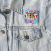 Floral & Plaid Photo Frame Mother's Day 缶バッジ (インサイチュ)