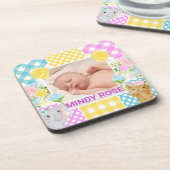 Floral & Plaid Photo Frame Newborn Baby コースター (左側)
