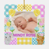 Floral & Plaid Photo Frame Newborn Baby セラミックオーナメント (裏面)