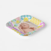 Floral & Plaid Photo Frame Newborn Baby ペーパープレート (傾斜あり)