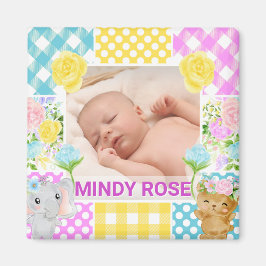 Floral & Plaid Photo Frame Newborn Baby マグネット