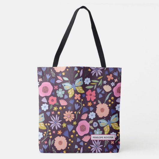Floral & Plum Name Tote Bag トートバッグ (正面)