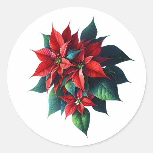 Floral Poinsettia Christmas – Festive Holiday ラウンドシール (正面)