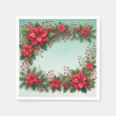 Floral Poinsettia Frosty Pine Border Découpage スタンダードカクテルナプキン (正面)