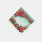 Floral Poinsettia Frosty Pine Border Découpage スタンダードカクテルナプキン (角)