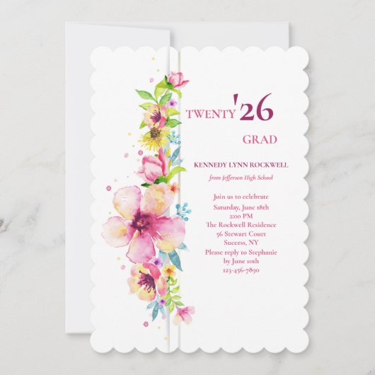 Floral Pole Graduation Invitation 招待状 (正面)