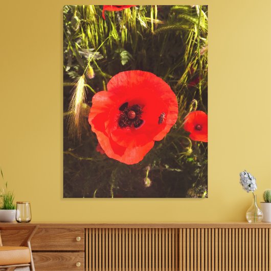 Floral Poppy Dreamer – Botanical Fantasy Art  キャンバスプリント (インサイチュ (リビング))