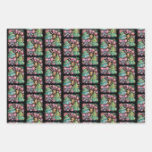 Floral Preppy Xmas Tree Bow Coquette Pink Blue ラッピングペーパーシート (正面)