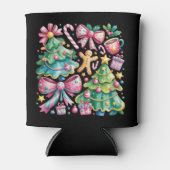 Floral Preppy Xmas Tree Bow Coquette Pink Blue 缶クーラー (正面)