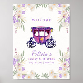 Floral Princess Carriage Girl Baby Shower Welcome  ポスター