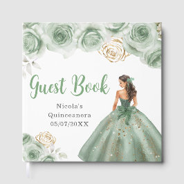 Floral Princess in a Sage Green Dress Quinceanera ゲストブック