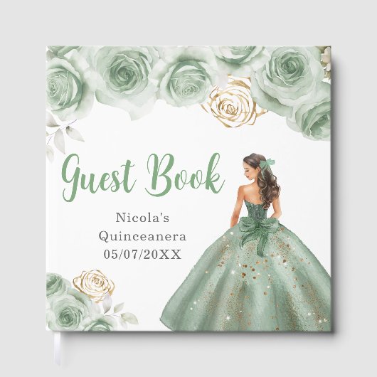 Floral Princess in a Sage Green Dress Quinceanera ゲストブック (正面)