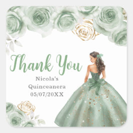 Floral Princess in a Sage Green Dress Quinceanera スクエアシール