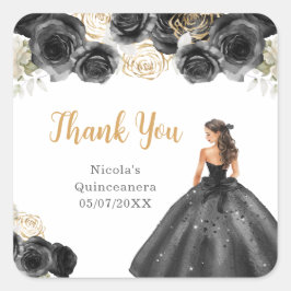 Floral Princess in Black Dress Quinceanera スクエアシール