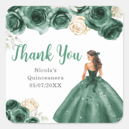 Floral Princess in Dark Green Dress Quinceanera スクエアシール