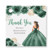 Floral Princess in Dark Green Dress Quinceanera