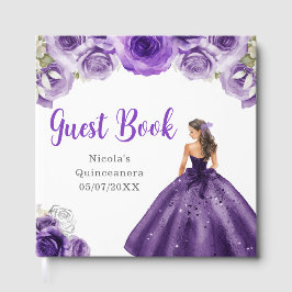 Floral Princess in Dark Purple Dress Quinceanera ゲストブック
