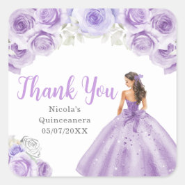 Floral Princess in Dusty Purple Dress Quinceanera スクエアシール