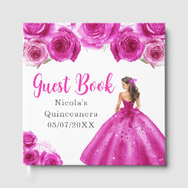 Floral Princess in Hot Pink Dress Quinceanera ゲストブック