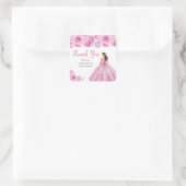 Floral Princess in Light Pink Dress Quinceanera スクエアシール (バッグ)