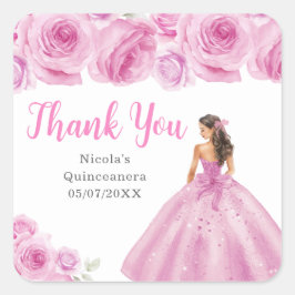 Floral Princess in Light Pink Dress Quinceanera スクエアシール
