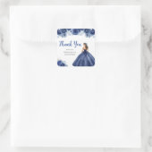 Floral Princess in Navy Blue Dress Quinceanera スクエアシール (バッグ)