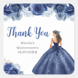 Floral Princess in Navy Blue Dress Quinceanera スクエアシール