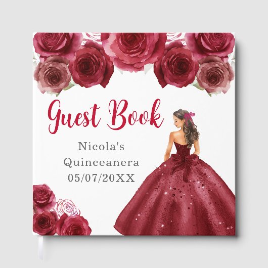 Floral Princess in Red Dress Quinceanera ゲストブック (正面)