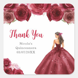 Floral Princess in Red Dress Quinceanera スクエアシール