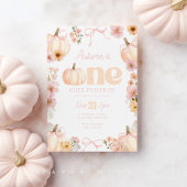 Floral pumpkin 1st Birthday Orange Pink Bow 招待状